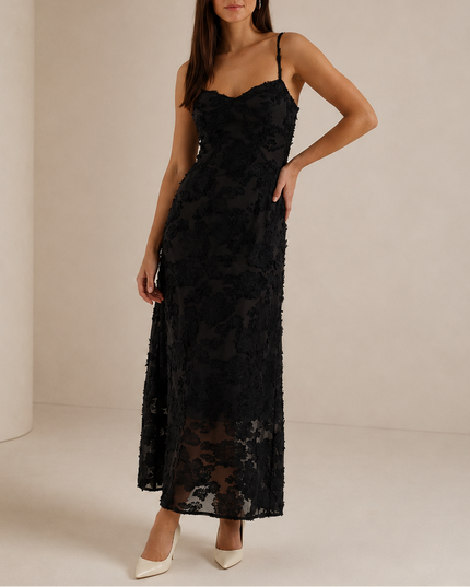 Women’s Floral Lace Maxi Dress – Elegant Sleeveless Evening Dress