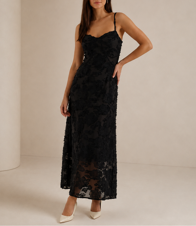 Women’s Floral Lace Maxi Dress – Elegant Sleeveless Evening Dress
