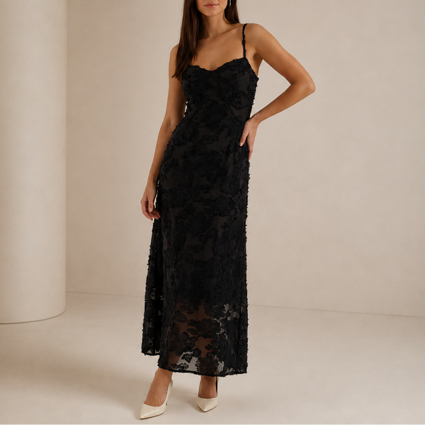 Women’s Floral Lace Maxi Dress – Elegant Sleeveless Evening Dress