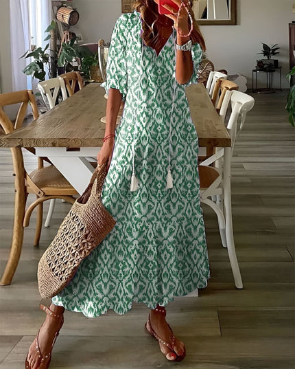 Damska Sukienka Boho Maxi Oversize z Frędzlami Letnia