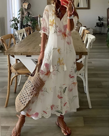 Damska Sukienka Boho Maxi Oversize z Frędzlami Letnia