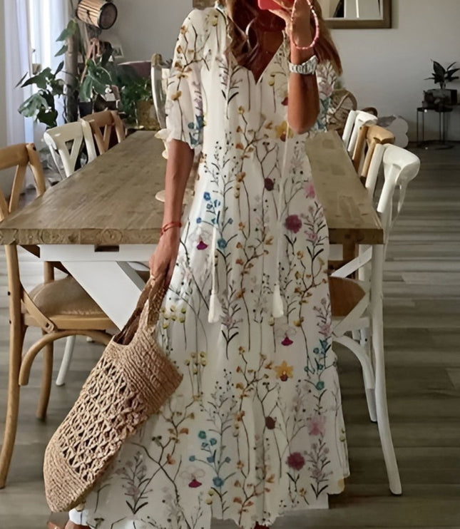 Damska Sukienka Boho Maxi Oversize z Frędzlami Letnia