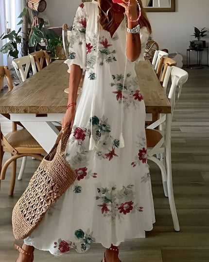 Damska Sukienka Boho Maxi Oversize z Frędzlami Letnia