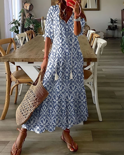 Damska Sukienka Boho Maxi Oversize z Frędzlami Letnia