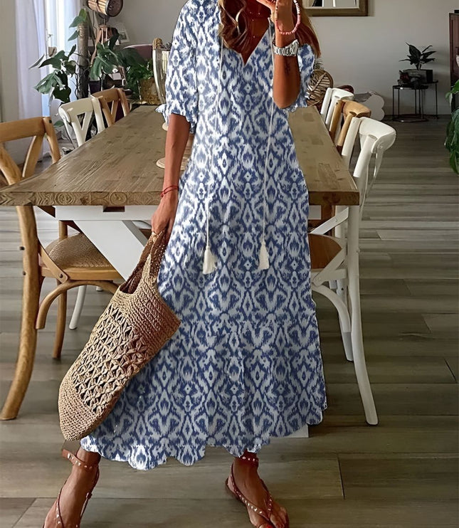 Damska Sukienka Boho Maxi Oversize z Frędzlami Letnia