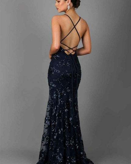 Damska Sukienka Maxi Cekinowa V-Neck na Ramiączkach