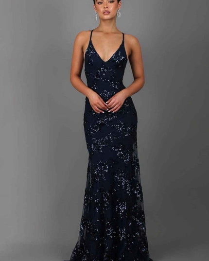 Damska Sukienka Maxi Cekinowa V-Neck na Ramiączkach