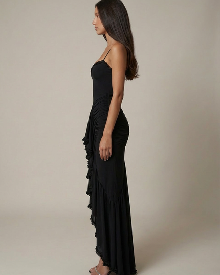 Damska Sukienka Maxi Elegancka z Falbaną Wieczorowa