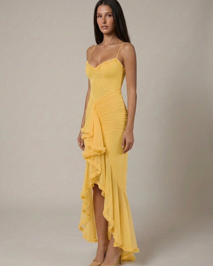 Damska Sukienka Maxi Elegancka z Falbaną Wieczorowa