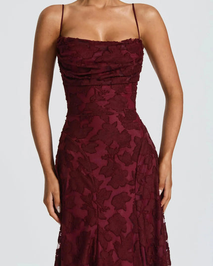 Damska Sukienka Maxi na Wesele w Kwiaty Cowl Neck