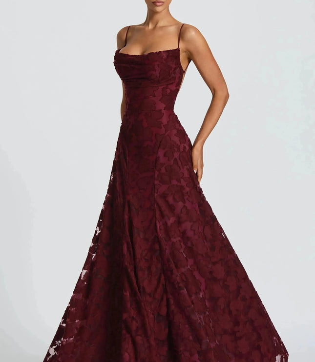 Damska Sukienka Maxi na Wesele w Kwiaty Cowl Neck