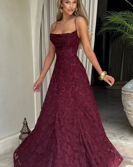 Damska Sukienka Maxi na Wesele w Kwiaty Cowl Neck