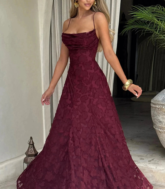 Damska Sukienka Maxi na Wesele w Kwiaty Cowl Neck