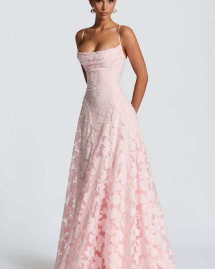 Damska Sukienka Maxi na Wesele w Kwiaty Cowl Neck
