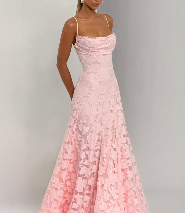Damska Sukienka Maxi na Wesele w Kwiaty Cowl Neck