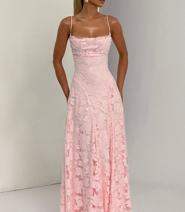 Damska Sukienka Maxi na Wesele w Kwiaty Cowl Neck