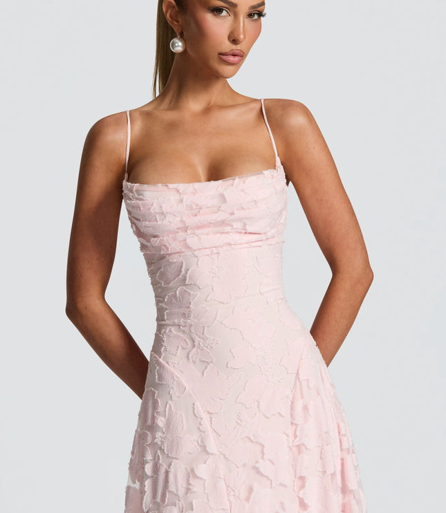 Damska Sukienka Maxi na Wesele w Kwiaty Cowl Neck