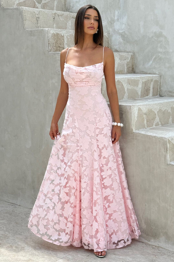 Damska Sukienka Maxi na Wesele w Kwiaty Cowl Neck