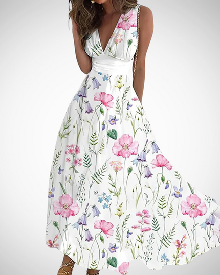 Damska Sukienka Maxi Kwiatowa na Wesele Wrap Waist