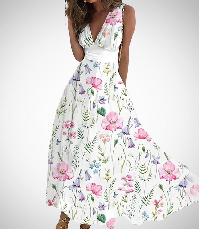 Damska Sukienka Maxi Kwiatowa na Wesele Wrap Waist