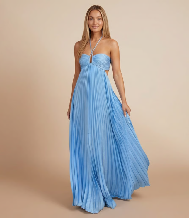 Damska Sukienka Maxi na Wesele Halter Plisowana