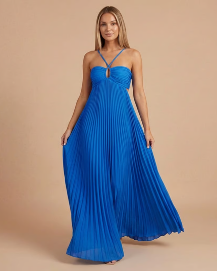 Damska Sukienka Maxi na Wesele Halter Plisowana