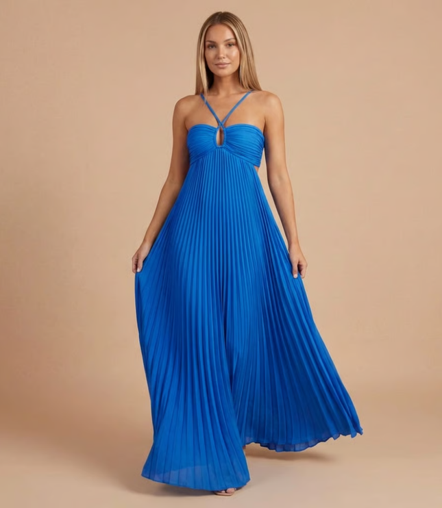 Damska Sukienka Maxi na Wesele Halter Plisowana