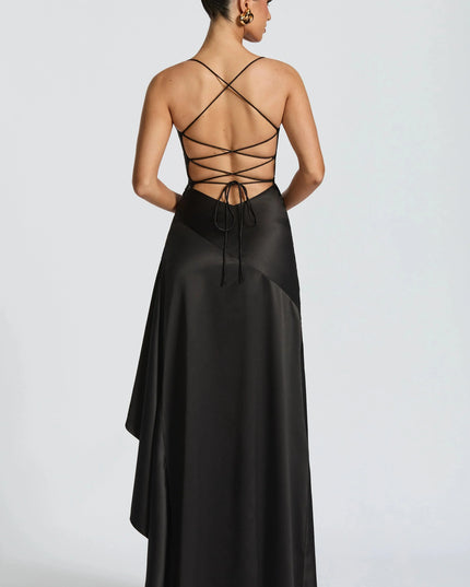 Damska Sukienka Maxi Satynowa Cowl Neck High Low