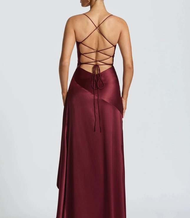 Damska Sukienka Maxi Satynowa Cowl Neck High Low