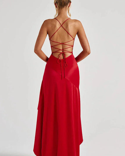 Damska Sukienka Maxi Satynowa Cowl Neck High Low