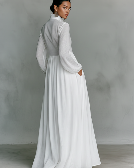 Damska Sukienka Maxi Minimalistyczna Stojacy Kolnierz Elegancka