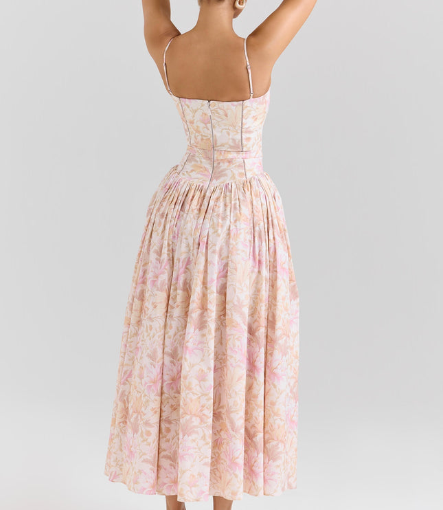Damska Sukienka Midi Gorsetowa Kwiatowa Letnia
