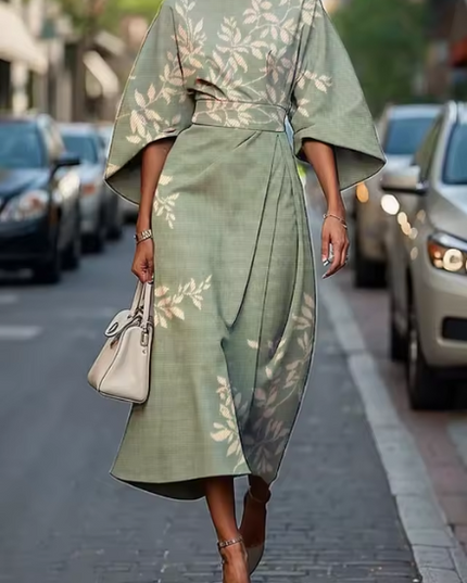 Damska Sukienka Midi na Wesele w Kwiaty Kimono