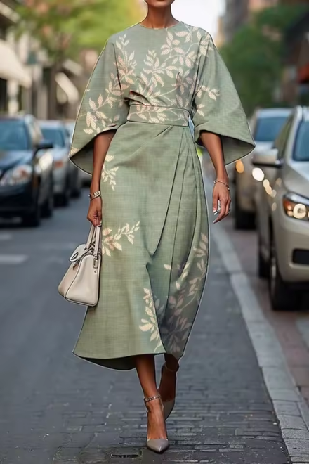 Damska Sukienka Midi na Wesele w Kwiaty Kimono