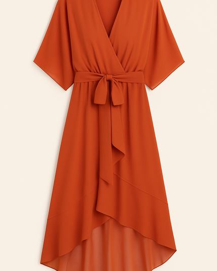 Damska Sukienka Midi Szyfonowa z Rekawem Kimono V-Neck