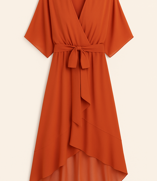 Damska Sukienka Midi Szyfonowa z Rekawem Kimono V-Neck