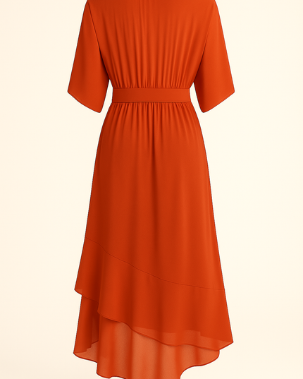 Damska Sukienka Midi Szyfonowa z Rekawem Kimono V-Neck