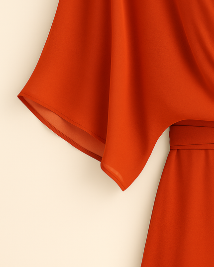 Damska Sukienka Midi Szyfonowa z Rekawem Kimono V-Neck