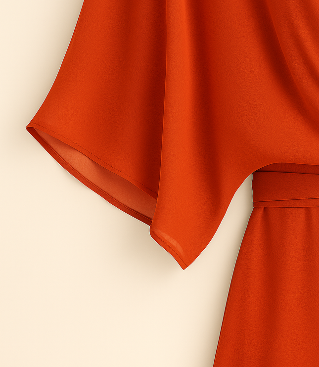 Damska Sukienka Midi Szyfonowa z Rekawem Kimono V-Neck