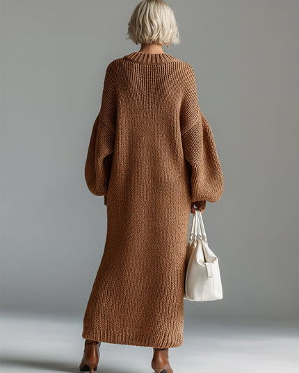 Adara | Women's Oversized Knit Sweater Maxi Dress - Taupe - Image 10