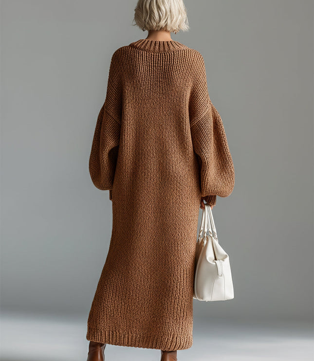 Adara | Women's Oversized Knit Sweater Maxi Dress - Taupe - Image 10