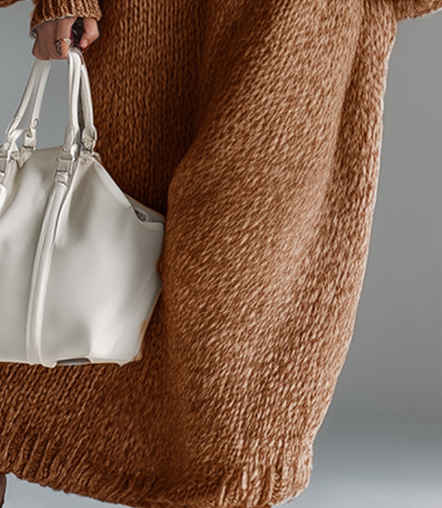 Adara | Women's Oversized Knit Sweater Maxi Dress - Taupe - Image 11