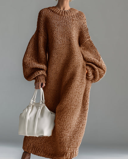 Adara | Women's Oversized Knit Sweater Maxi Dress - Taupe - Image 2