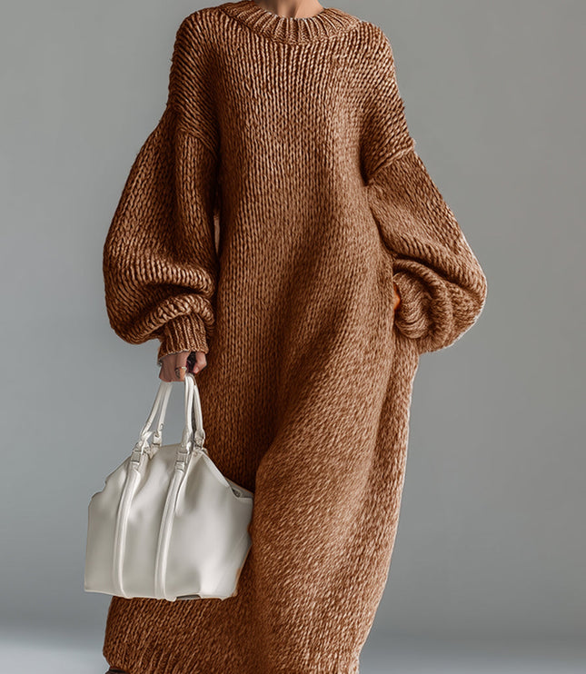 Adara | Women's Oversized Knit Sweater Maxi Dress - Taupe - Image 2