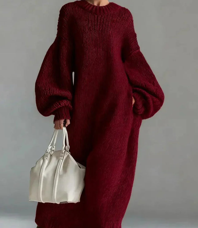Adara | Women's Oversized Knit Sweater Maxi Dress - Taupe - Image 3
