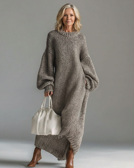 Adara | Women's Oversized Knit Sweater Maxi Dress - Taupe - Image 5