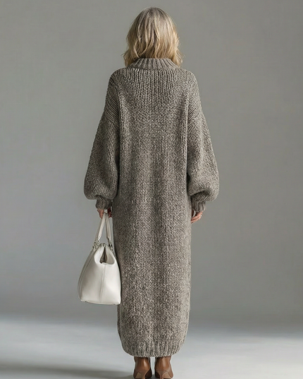 Adara | Women's Oversized Knit Sweater Maxi Dress - Taupe - Image 6