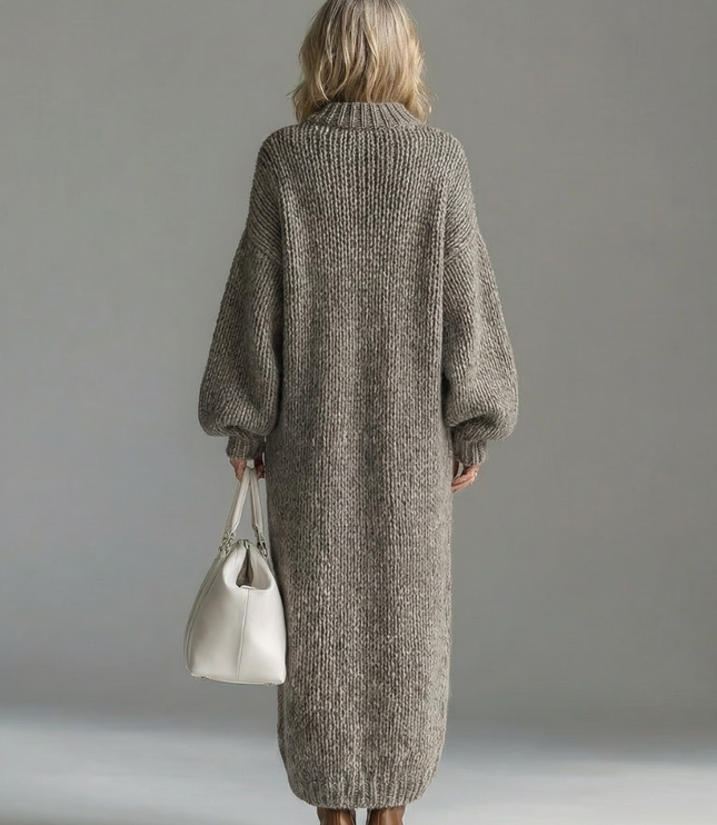 Adara | Women's Oversized Knit Sweater Maxi Dress - Taupe - Image 6