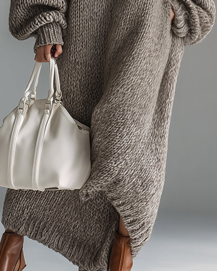 Adara | Women's Oversized Knit Sweater Maxi Dress - Taupe - Image 8