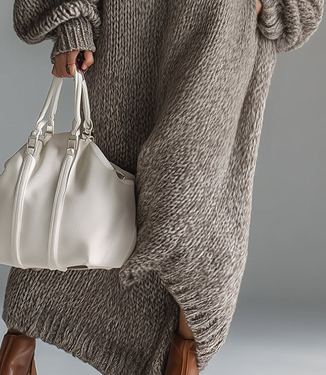 Adara | Women's Oversized Knit Sweater Maxi Dress - Taupe - Image 8